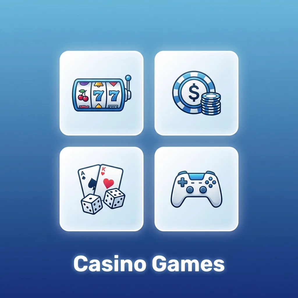 Casino gaming collection featuring slots, roulette, blackjack, baccarat, poker, and live dealer tables with HD streaming