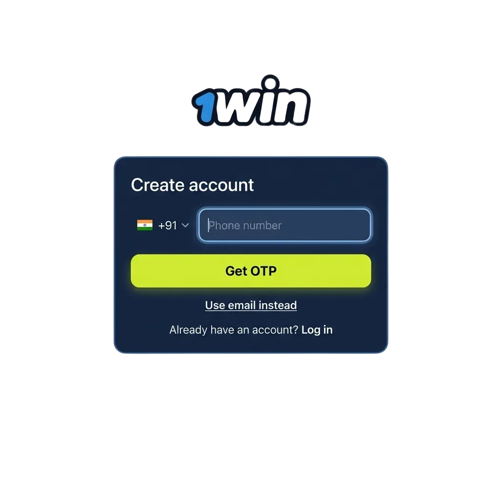 1win platform registration interface showing login form and account verification steps for Indian users