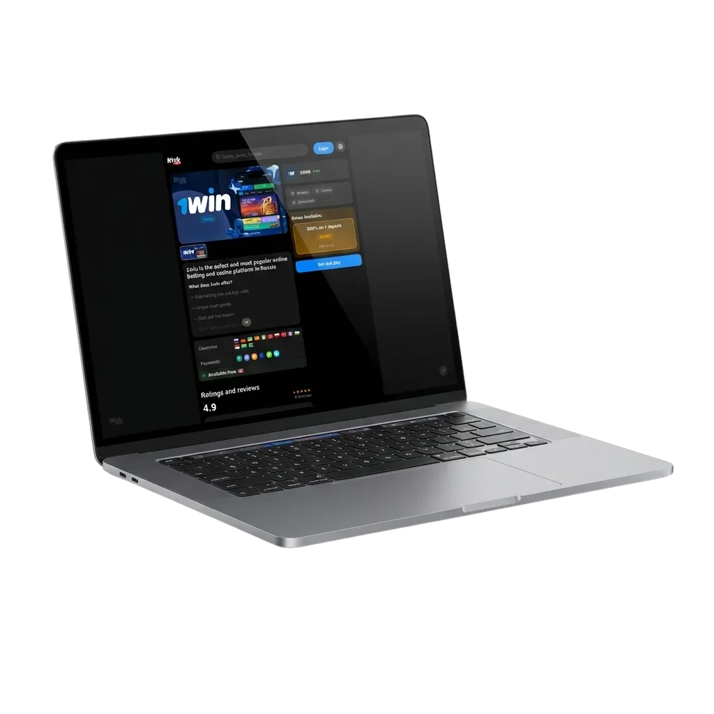1win desktop app interface showing casino games, sports betting, and download options for Windows and macOS computers