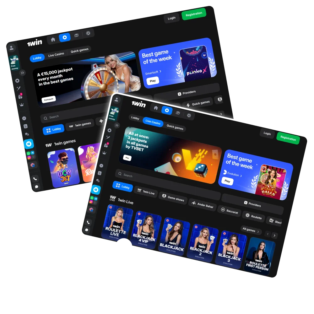 Place bets and play casino games on the 1win website.