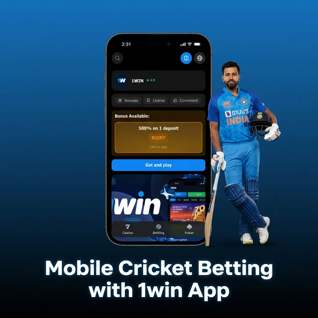 Cricket bettor using 1win mobile app to place bets on smartphone with live odds and match updates displayed