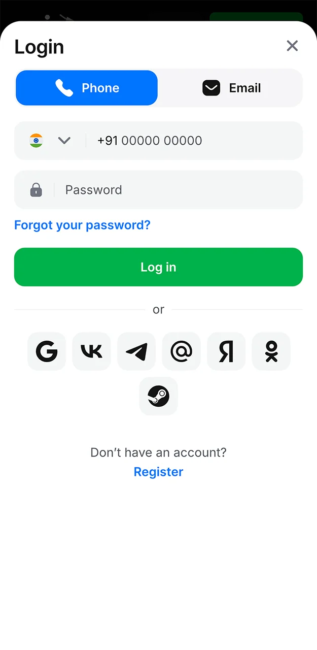 Start the login process on the 1win website.